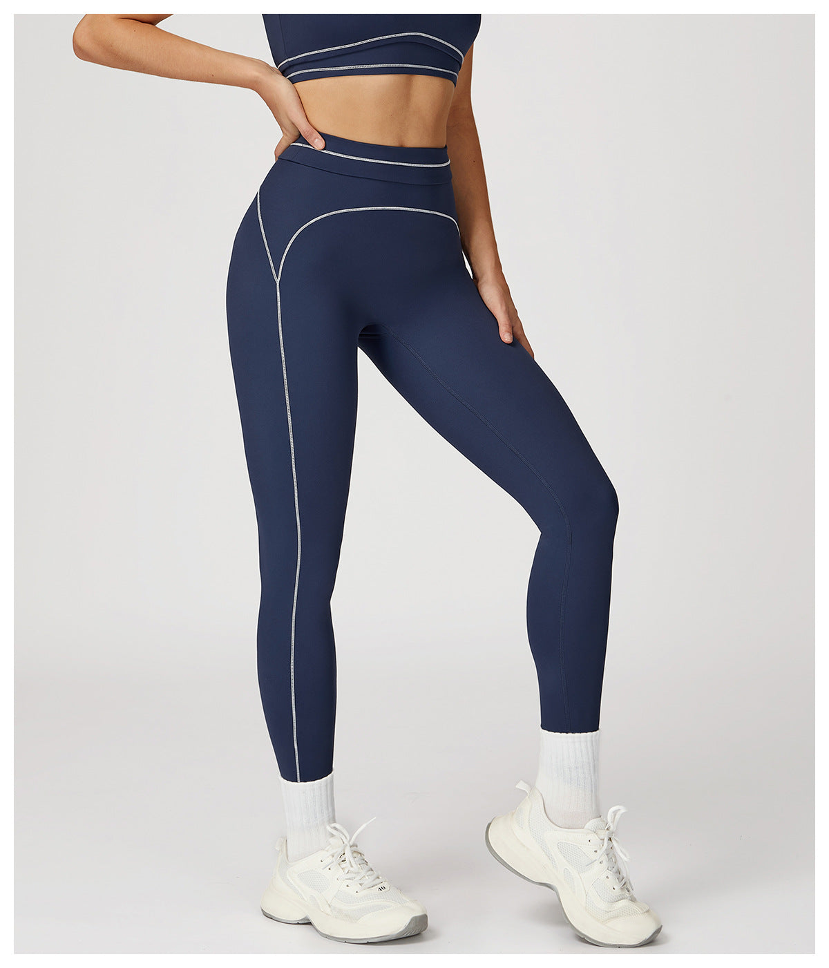The Off-Duty Leggings – Dusk Blue with White Piping